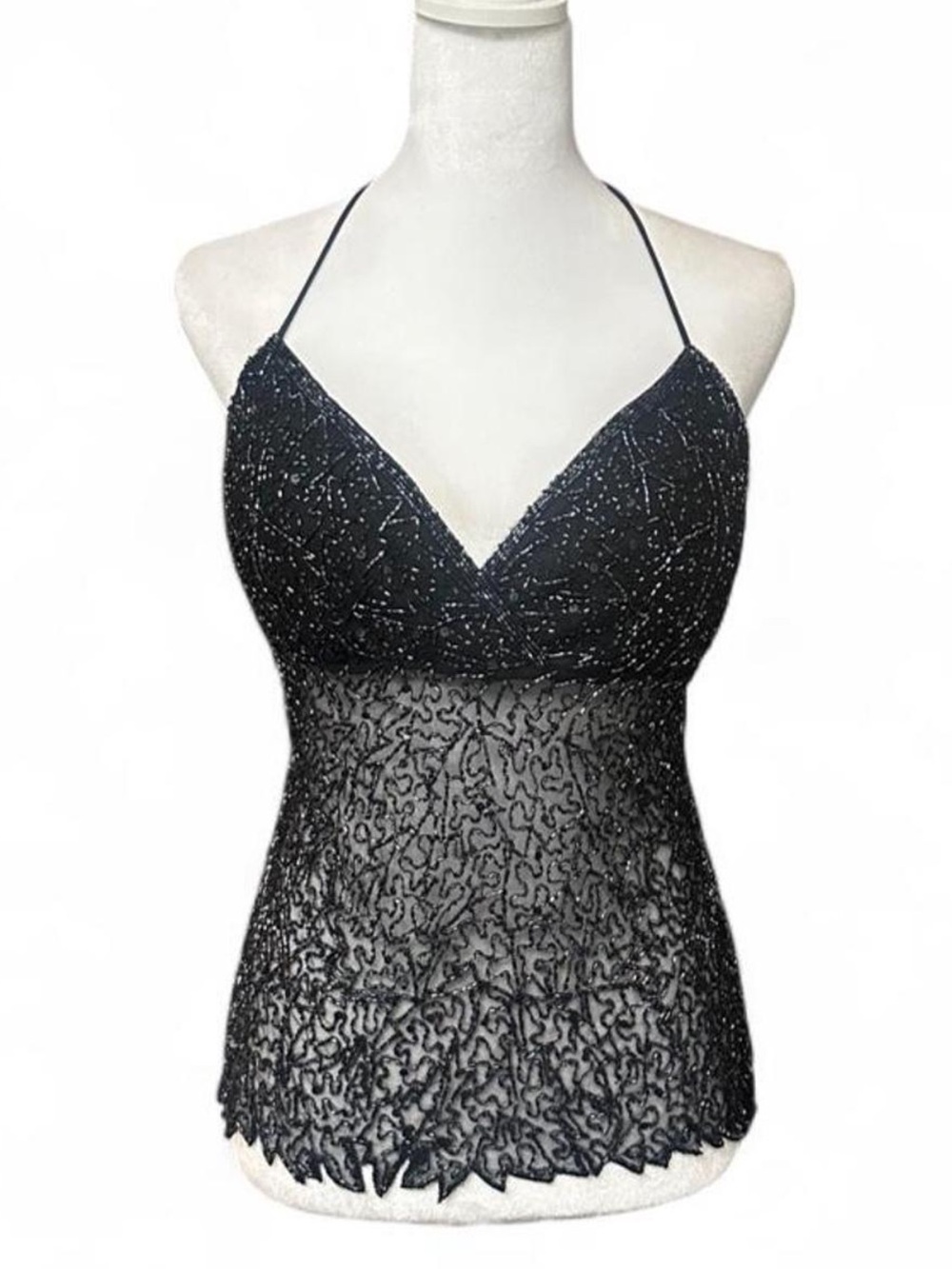 Y2K black beaded backless going out top